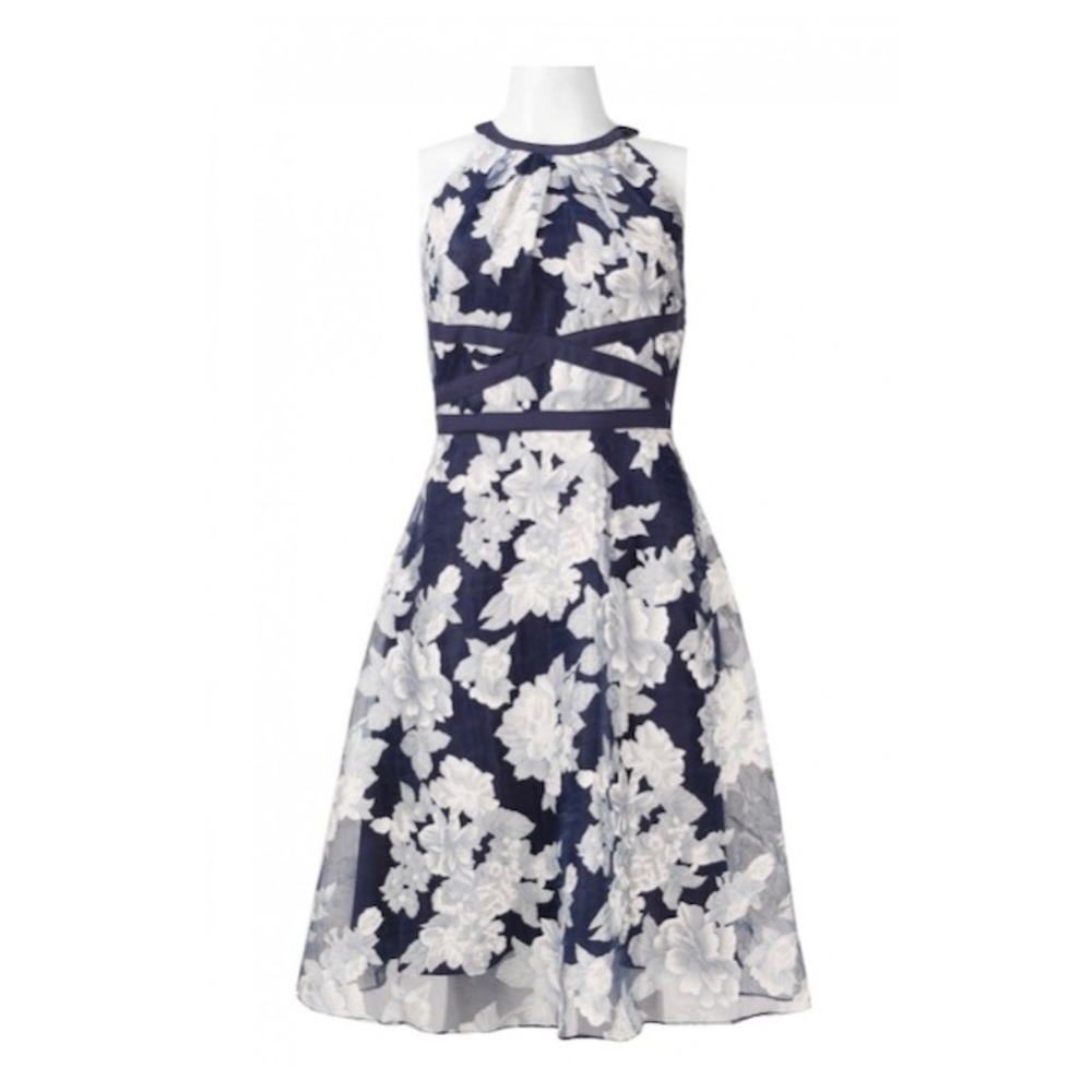 Adrianna Papell Halter Neck Floral Organza Dress